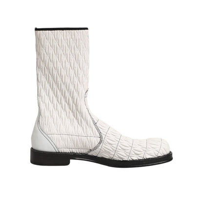 Dolce & Gabbana White Lambskin Leather Mid Calf Boots Shoes