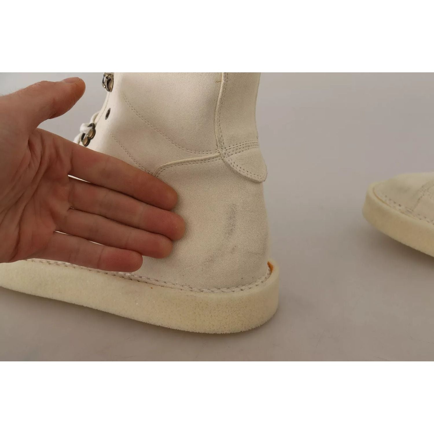 Dolce & Gabbana White Leather Lace Up Mens Boots