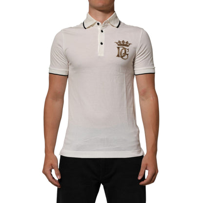 Dolce & Gabbana White Logo Embroidery Cotton Polo T-shirt