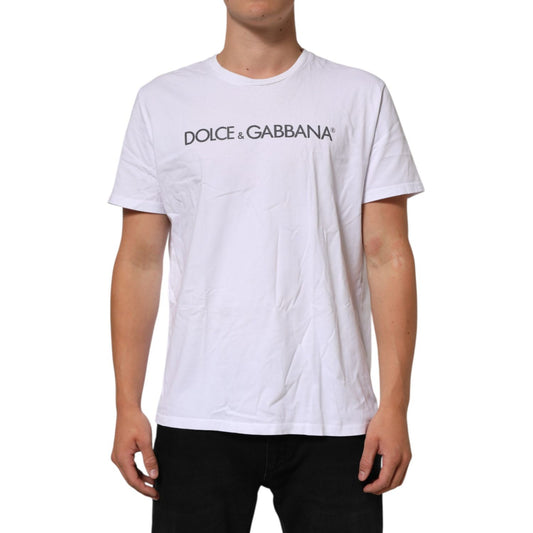 Dolce & Gabbana White Logo Print Cotton Crew Neck T-shirt