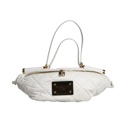 Dolce & Gabbana White Quilted Logo 90's Sicily Belt Waist Fanny Pack Bag