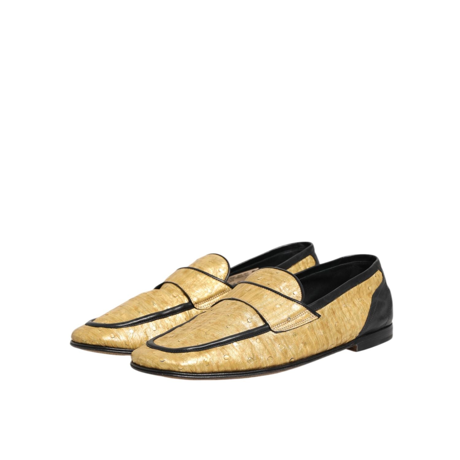 Dolce & Gabbana Yellow Black Leather Slip On Loafers Shoes