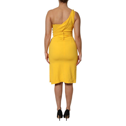 Dolce & Gabbana Yellow One Shoulder Side Slit Sheath Dress