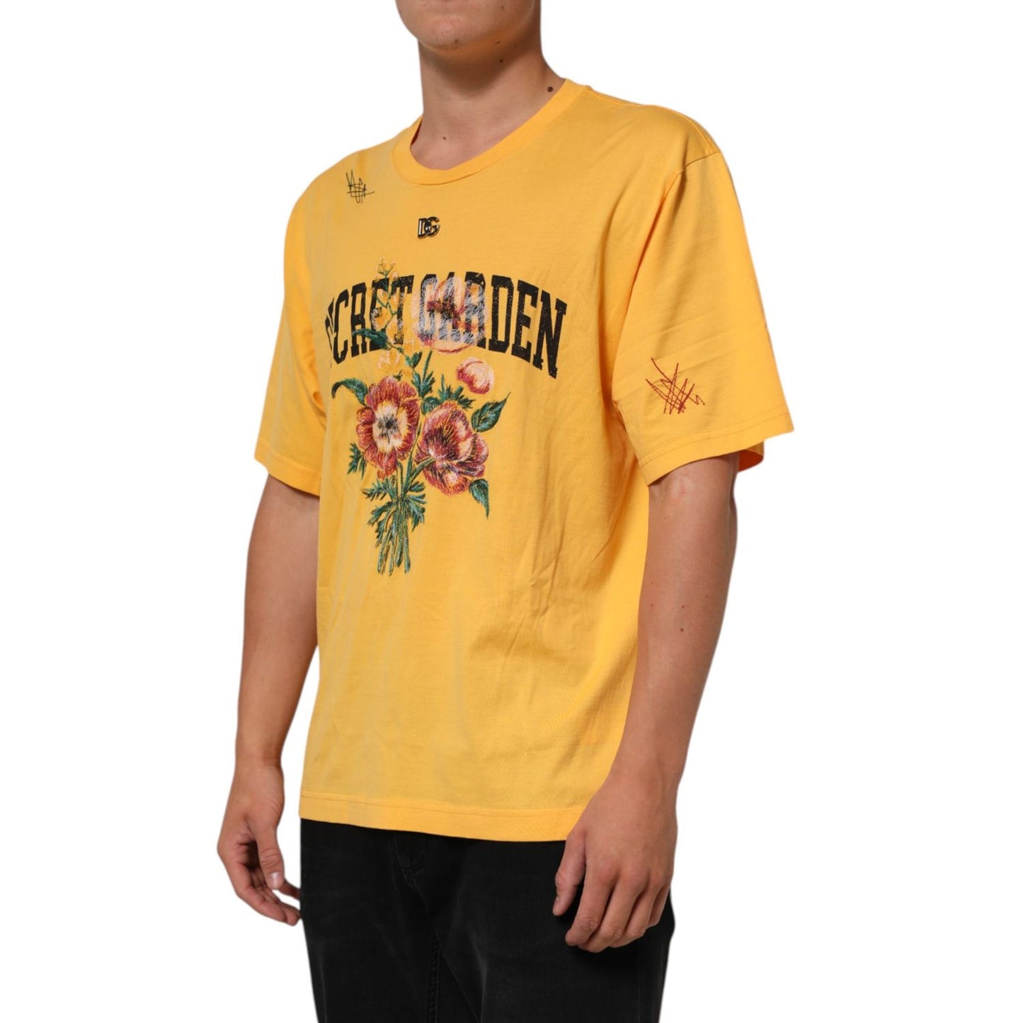 Dolce & Gabbana Yellow Secret Graden Floral Cotton Crew Neck T-shirt