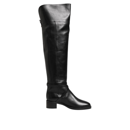 Elisabetta Franchi Black Leather Buckled High Boots Shoes