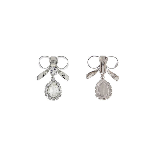 Alessandra Rich bow earrings with crystal pendant in silver-plated brass