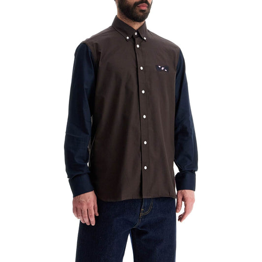 EDEN PARK men's brown and blue patterned long sleeve cotton shirt Shirts EDEN PARK Black