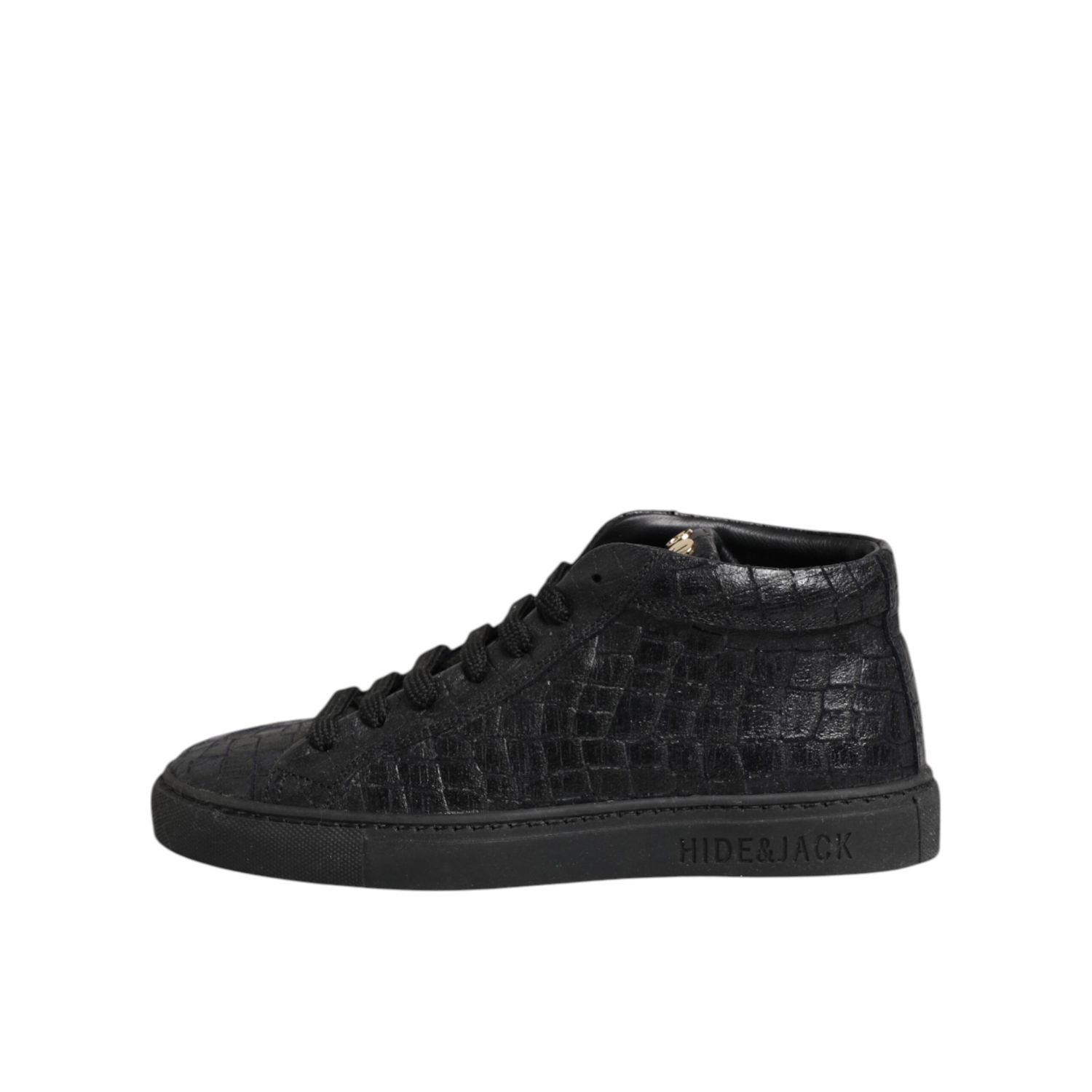 HIDE & JACK Black Leather Lace Up Mid Top Sneakers Shoes