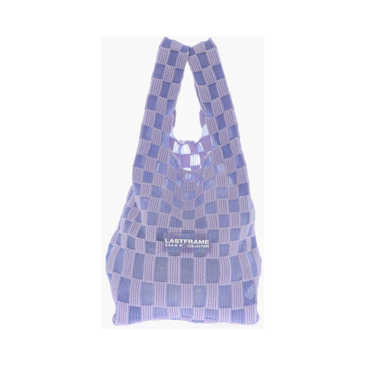 Last Frame Last Frame Checked Knitted Tote Bag with Faux Leather Shoulder Strap LAP605836GD 1728,74866327712,Bags,Last Frame,New with tags,Purple,Tote Bags - Women - Bags,Women,Women - Bags