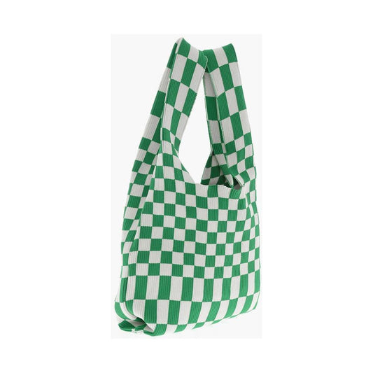 Last Frame Last Frame Two-Tone Checked Knitted Tote Bag LAP605839GD 1728,74866327712,Bags,Green,Last Frame,New with tags,Shoulder Bags - Women - Bags,Women,Women - Bags