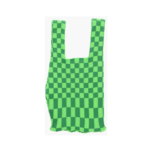 Last Frame Last Frame Two-Tone Checked Knitted Tote Bag LAP605848GD 1728,74866327712,Bags,Green,Last Frame,New with tags,Tote Bags - Women - Bags,Women,Women - Bags
