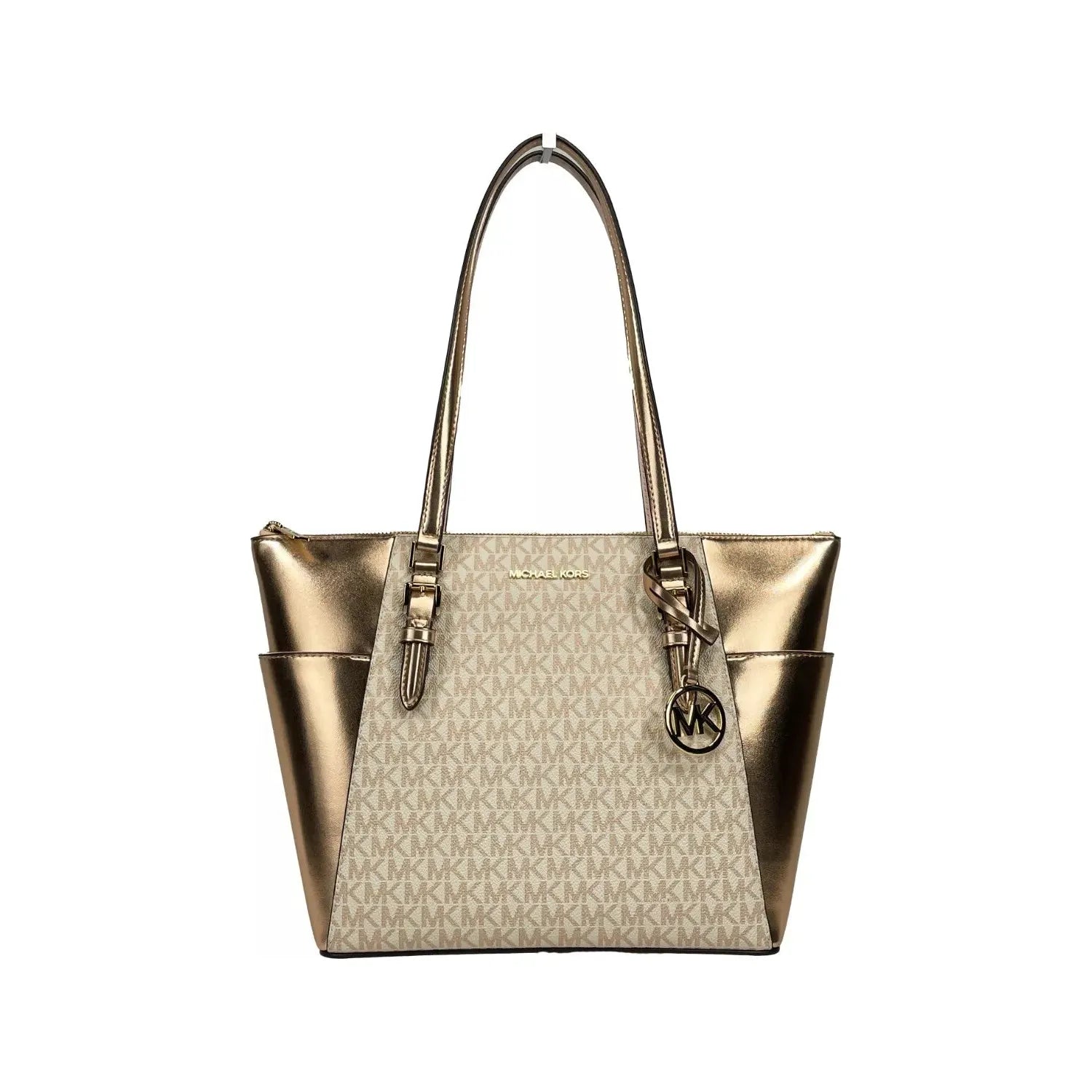 Front view with bag zipped and handles upright.