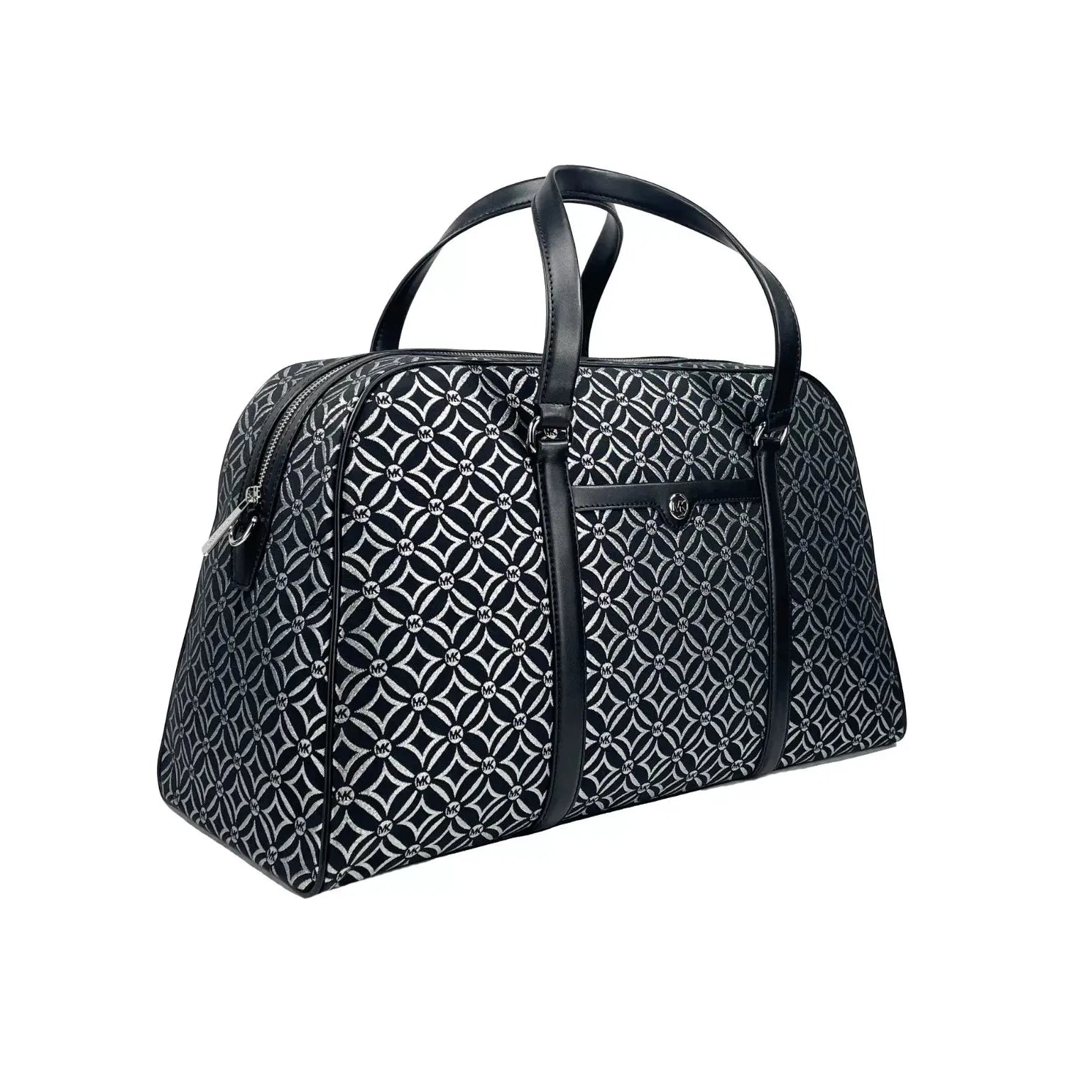 Front view with bag zipped and handles upright.