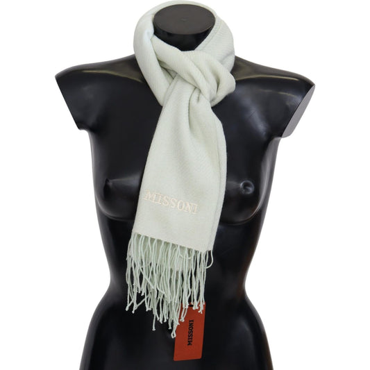 Missoni Missoni Elegant White Cashmere Scarf MS2045 Category-Accessories,Gender-Men,Green,Material: 100% Cashmere,Men,Missoni,New with tags,Scarves - Men - Accessories,Subcategory-Scarves