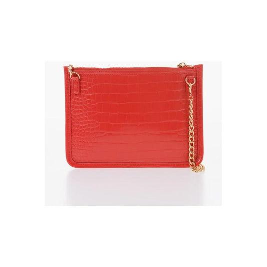 Moschino Moschino LOVE Crocodile Effect Faux Leather Clutch with Golden Logo MOP490438GD 1728,74866327712,Bags,Moschino,New with tags,Red,Tote Bags - Women - Bags,Women,Women - Bags