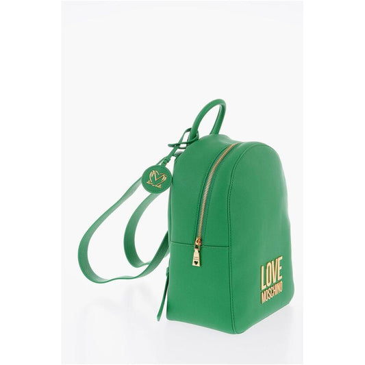 Moschino Moschino LOVE Embossed Golden Maxi Logo Textured Faux Leather Backpac MOP483366GD 1728,74866327712,Backpacks - Women - Bags,Bags,Green,Moschino,New with tags,Women,Women - Bags