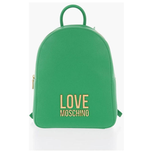 Moschino Moschino LOVE Embossed Golden Maxi Logo Textured Faux Leather Backpac MOP483366GD 1728,74866327712,Backpacks - Women - Bags,Bags,Green,Moschino,New with tags,Women,Women - Bags