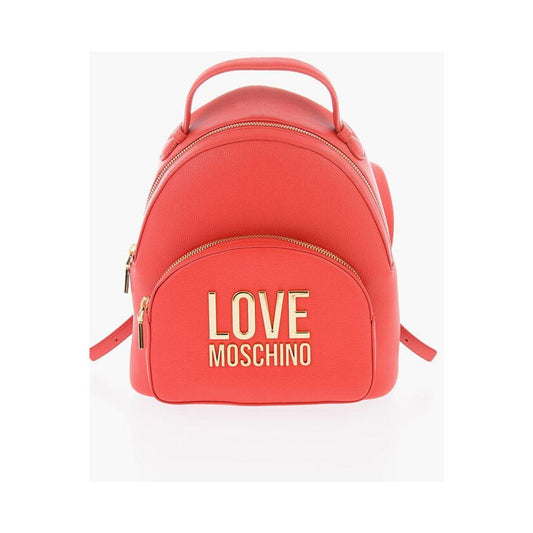 Moschino Moschino LOVE Faux Leather Backpack with with Golden Logo-Plaque MOP483362GD 1728,74866327712,Backpacks - Women - Bags,Bags,Moschino,New with tags,Red,Women,Women - Bags