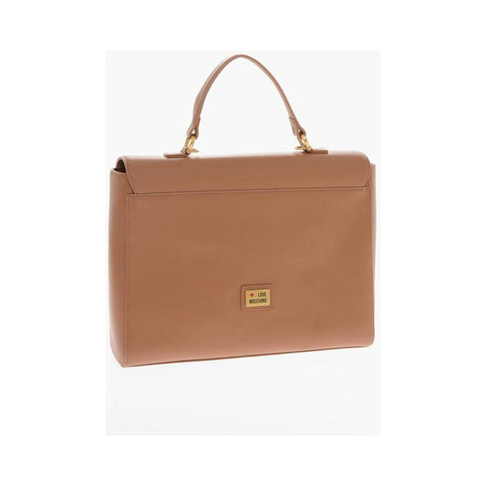 Moschino Moschino LOVE Faux Leather Handle Bag with Pockets and Clamp Front MOP483402GD 1728,74866327712,Bags,Brown,Moschino,New with tags,Tote Bags - Women - Bags,Women,Women - Bags