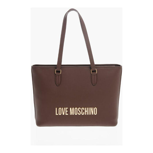 Moschino Moschino LOVE Faux Leather Tote Bag with Golden Embossed Maxi Logo MOP557683GD 1728,74866327712,Bags,Brown,Moschino,New with tags,Tote Bags - Women - Bags,Women,Women - Bags