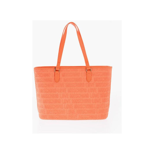 Moschino Moschino LOVE Faux Leather and Sponge Tote Bag with Embossed Logo MOP468569GD 1728,74866327712,Bags,Moschino,New with tags,Orange,Tote Bags - Women - Bags,Women,Women - Bags