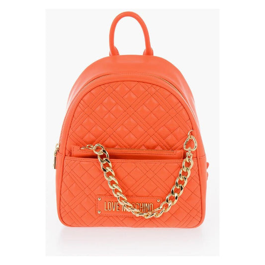 Moschino Moschino LOVE Quilted Faux Leather Backpack with Matched Pouch MOP483449GD 1728,74866327712,Backpacks - Women - Bags,Bags,Moschino,New with tags,Orange,Women,Women - Bags