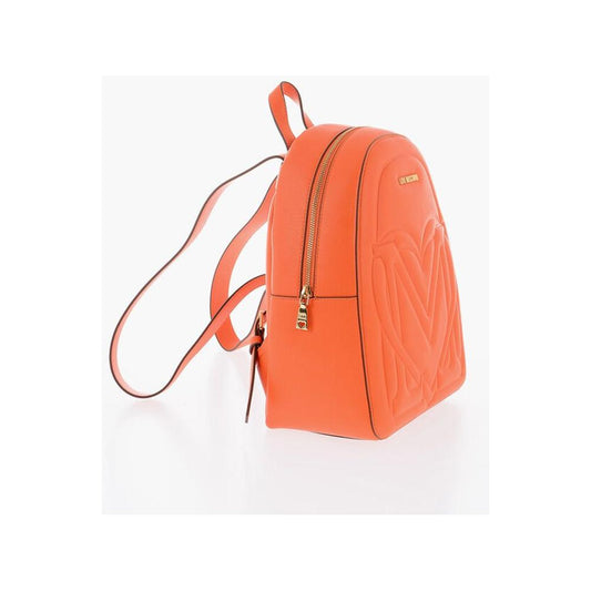 Moschino Moschino LOVE Solid Color Faux Leather Backpack with Golden Logo MOP483338GD 1728,74866327712,Backpacks - Women - Bags,Bags,Moschino,New with tags,Orange,Women,Women - Bags