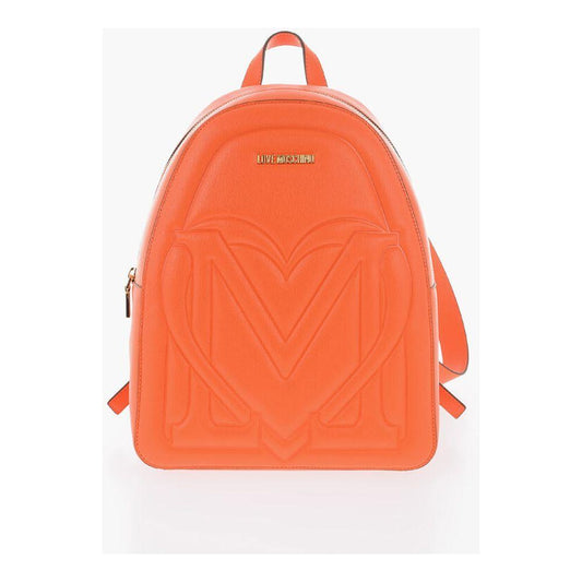 Moschino Moschino LOVE Solid Color Faux Leather Backpack with Golden Logo MOP483338GD 1728,74866327712,Backpacks - Women - Bags,Bags,Moschino,New with tags,Orange,Women,Women - Bags