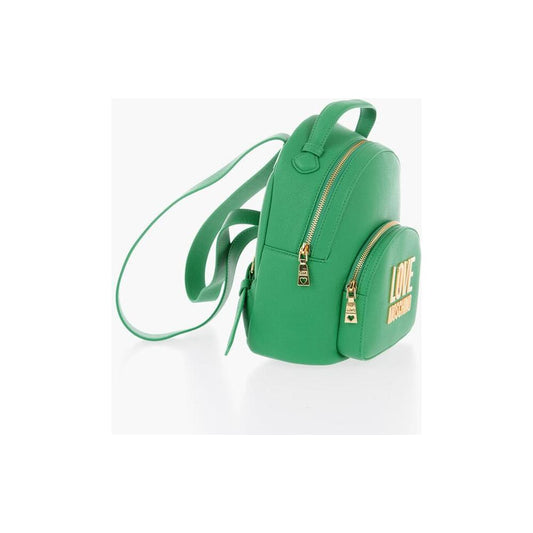 Moschino Moschino LOVE Solid Color Faux Leather Backpack with Golden Logo MOP483361GD 1728,74866327712,Backpacks - Women - Bags,Bags,Green,Moschino,New with tags,Women,Women - Bags