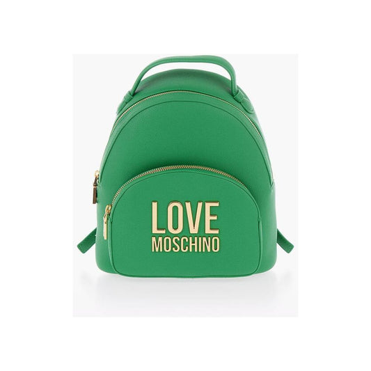 Moschino Moschino LOVE Solid Color Faux Leather Backpack with Golden Logo MOP483361GD 1728,74866327712,Backpacks - Women - Bags,Bags,Green,Moschino,New with tags,Women,Women - Bags