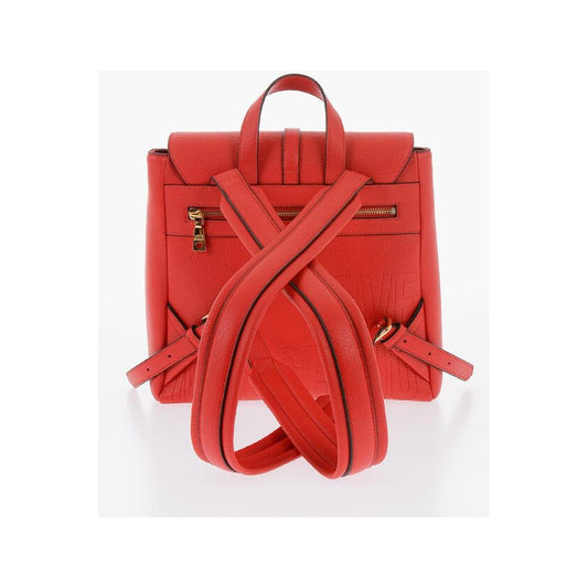 Moschino Moschino LOVE Solid Color Faux Leather Backpack with Golden Logo MOP490721GD 1728,74866327712,Backpacks - Women - Bags,Bags,Moschino,New with tags,Red,Women,Women - Bags