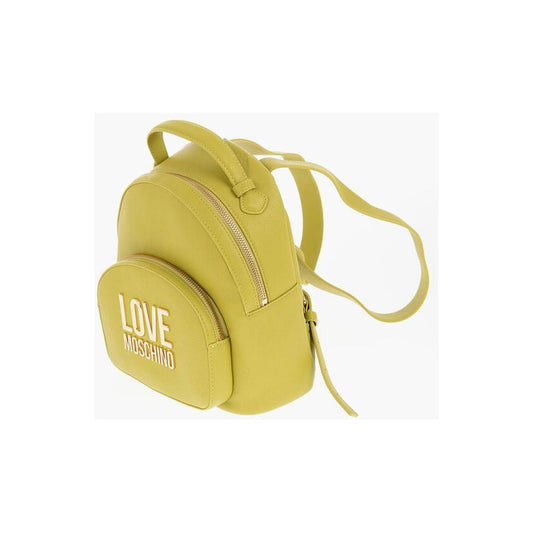 Moschino Moschino LOVE Solid Color Faux Leather Backpack with Golden Logo MOP537847GD 1728,74866327712,Backpacks - Women - Bags,Bags,Green,Moschino,New with tags,Women,Women - Bags
