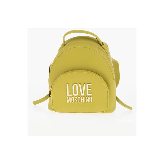 Moschino Moschino LOVE Solid Color Faux Leather Backpack with Golden Logo MOP537847GD 1728,74866327712,Backpacks - Women - Bags,Bags,Green,Moschino,New with tags,Women,Women - Bags