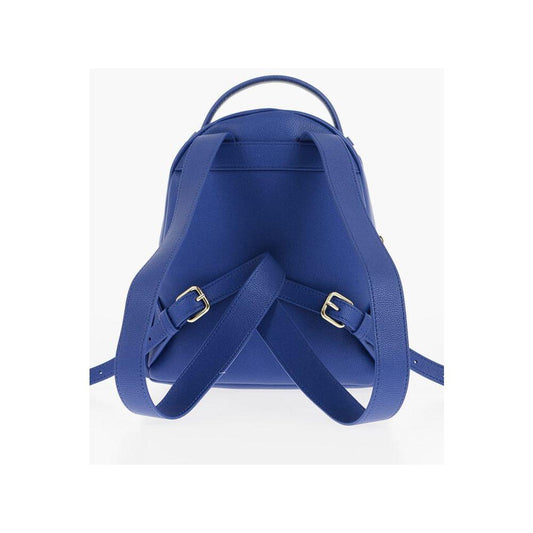 Moschino Moschino LOVE Solid Color Faux Leather Backpack with Golden Logo MOP537849GD 1728,74866327712,Backpacks - Women - Bags,Bags,Blue,Moschino,New with tags,Women,Women - Bags