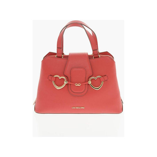 Moschino Moschino LOVE Textured Faux Leather Tote Bag with Golden Front Clamp MOP483360GD 1728,74866327712,Bags,Moschino,New with tags,Red,Tote Bags - Women - Bags,Women,Women - Bags