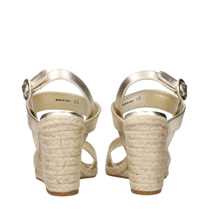 Prada Gold Leather Wedge Sandals