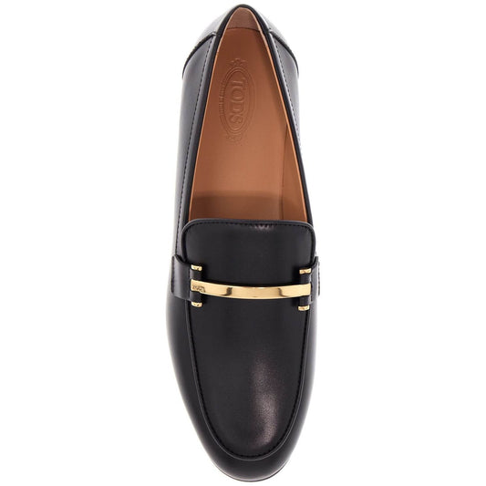 Tod'S black calfskin women's loafers with metallic band Loafers Tod'S Dark Slate Gray