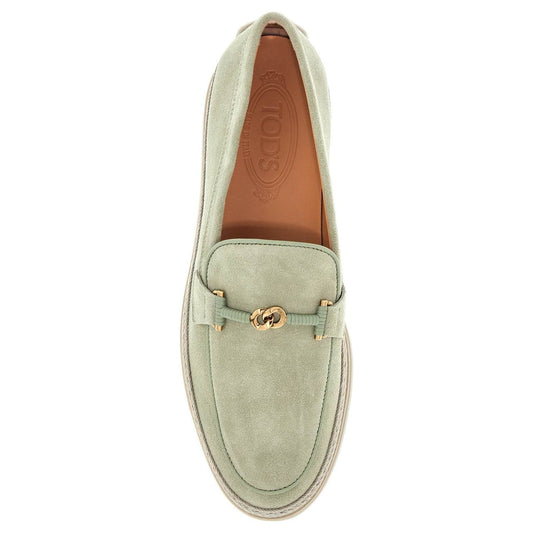 Tod'S oil green calfskin loafers with leather sole and gold detail Loafers Tod'S Dark Gray