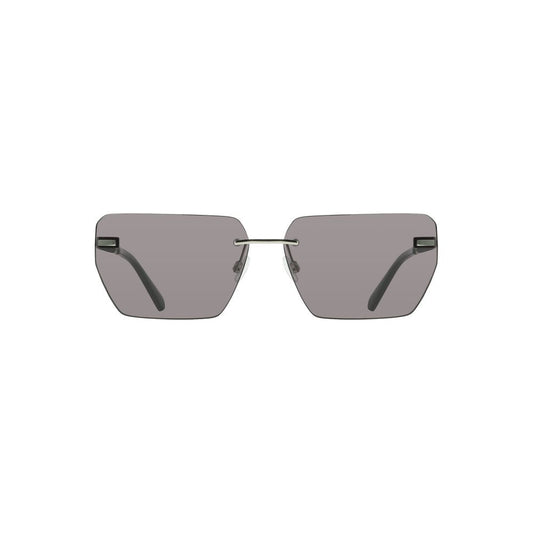 Calvin Klein gray metal sunglasses with modern square frames, front view.