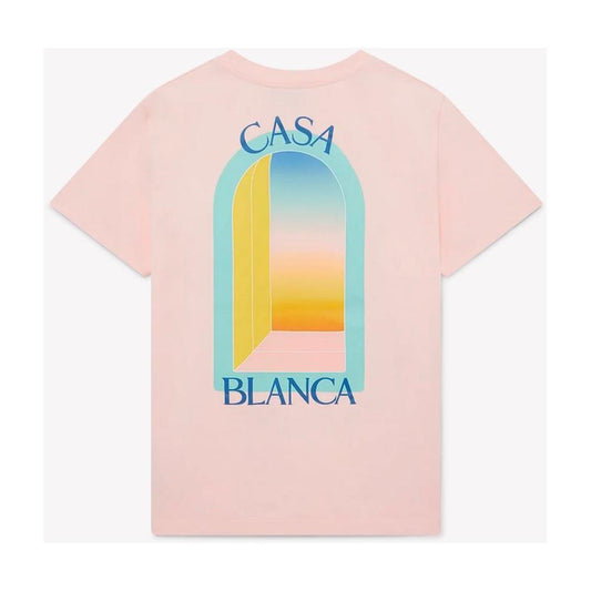 Casablanca pink cotton men's T-shirt with tennis club print, showcasing a colorful abstract design on back, perfect for sporty style.