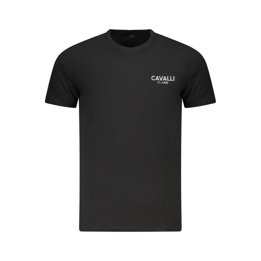 Alt Tag: Cavalli Class Black Cotton Men's T-Shirt with Logo, Contemporary Style, Sophisticated Fashion, Comfortable High-Quality Material.