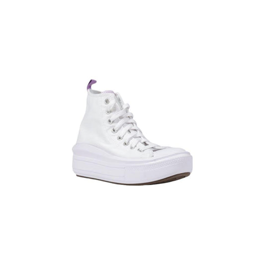 Converse white fabric women's sneaker with high-top design, perfect for casual wear, featuring 100% fabric composition.