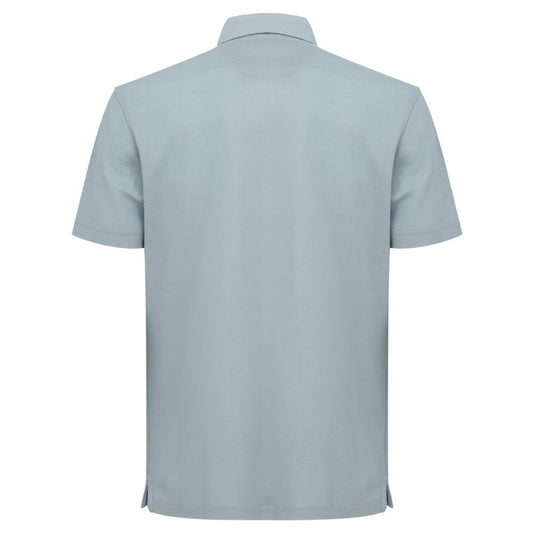 Back view of Corneliani blue cotton polo shirt with classic collar and short sleeves made from piquet fabric, SKU: 24OTT89.