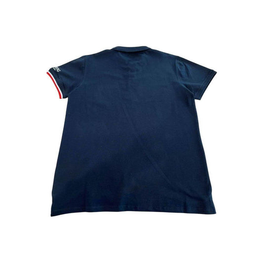 Back view of Iceberg Blue Cotton Men Polo Shirt with short sleeves and red trim, showcasing premium fabric for a stylish and comfortable fit.