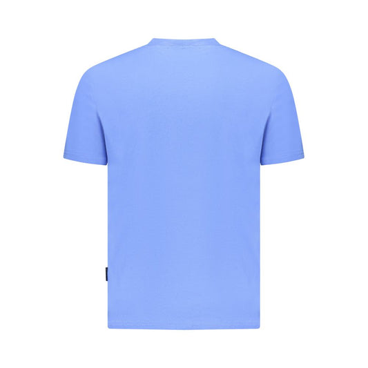 Napapijri blue cotton men's T-shirt back view, showcasing eco-friendly short-sleeve design and regular-fit style.