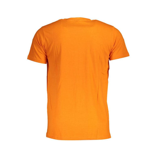 Back view of Norway 1963 orange cotton men's T-shirt with short sleeves and crew neck.