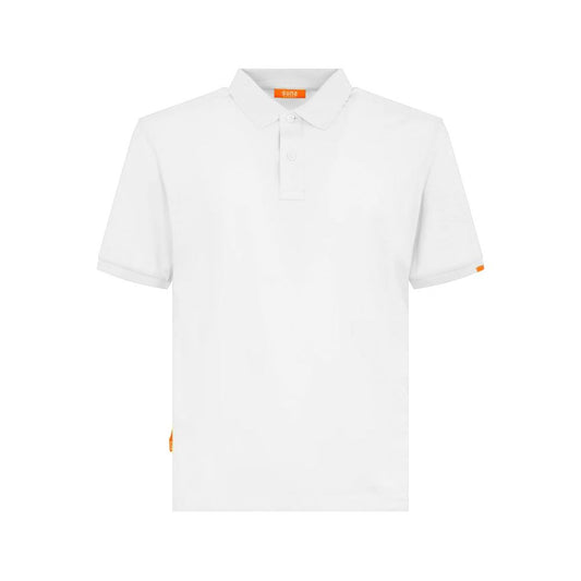 Suns white cotton polo shirt, short sleeves, classic fit, front view