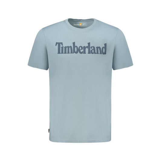 Timberland light blue organic cotton men's t-shirt with logo, short sleeves, and regular fit.