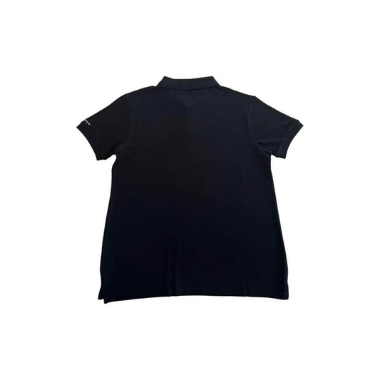 Back view of Trussardi Beachwear black cotton men's polo shirt with short sleeves, designed for casual luxury and style.