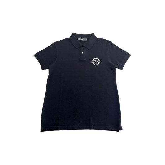 Trussardi Beachwear black cotton men's polo shirt with logo, short sleeve, casual luxury fashion.